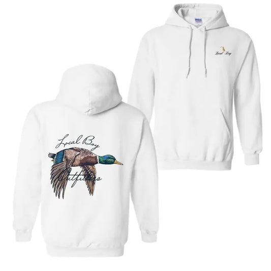 Local Boy Outfitters Hoodie - Mallard Duck Flying Graphic, Perfect for Waterfowl Hunters and Outdoor Lifestyle Fans Fabric Menswear