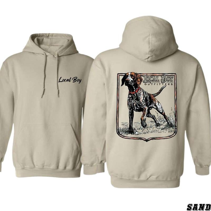Local Boy Outfitters Hoodie Sweatshirt T-shirt - Stylish Hunting Dog Graphic for Outdoor Enthusiasts, Unisex Hoodie for Adventure and Comfort, Ideal for Hunting Trips and Outdoor Activities