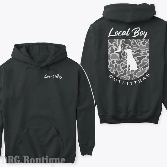 Local Boy Outfitters Hoodie, Camouflage Featuring a Dog and Moon for Outdoor Enthusiasts and Casual Wear Hooded Pullover Cotton