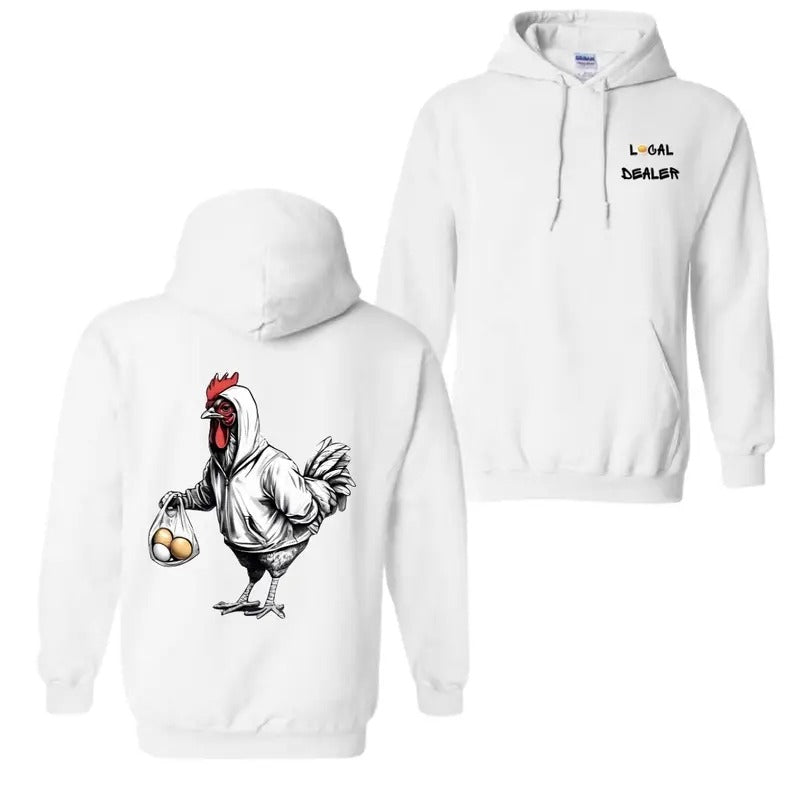 Local Dealer Hoodie  Featuring Bold Rooster Graphics, Perfect for Fans of Unique and Humorous Designs