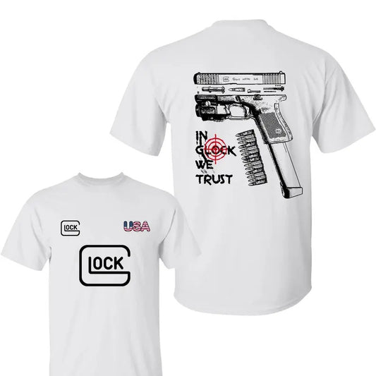 Lock USA 2 Side T-Shirt, In Glock We Trust Shirt, Sarcastic Graphic Tee, Unisex Classic Cotton Tee All Sizes, For Him, For Her