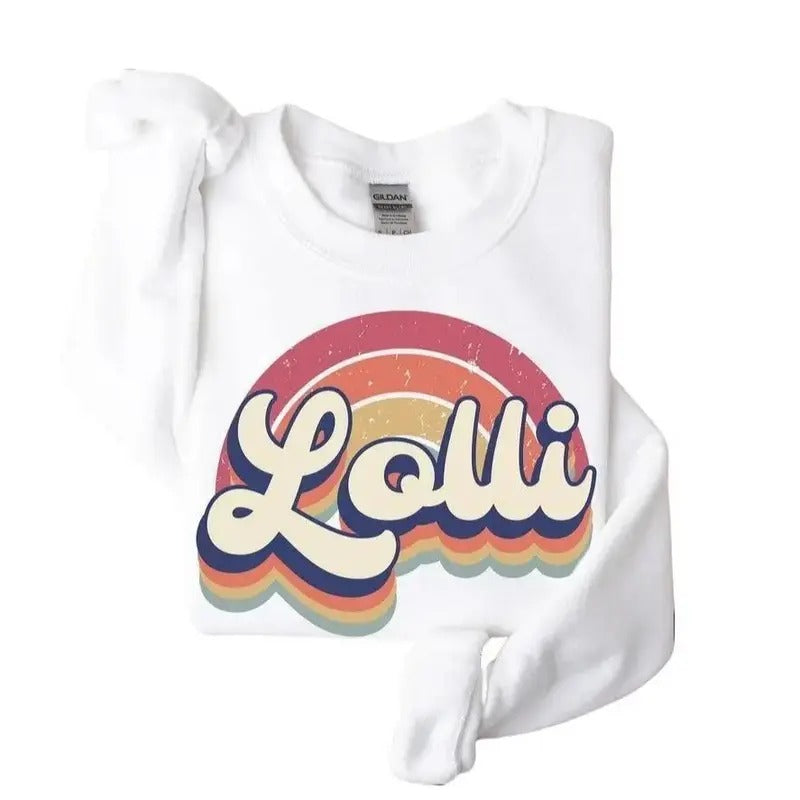Lolli Retro Rainbow, Lolli Established Shirt, Crewneck Sweatshirt Hoodie, Gift for Grandma - Unisex Pullover Womenswear