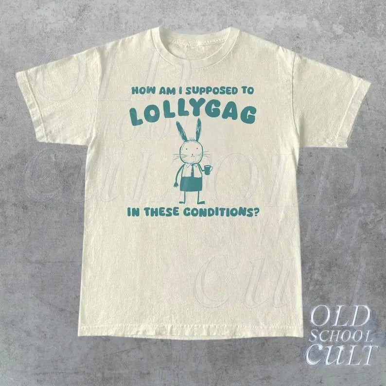 Lollygag Funny Graphic T-Shirt, Retro Unisex Adult T Shirt, Vintage Rabbit T Shirt, Nostalgia T Shirt, Relaxed Cotton Tees, Rabbit Lovers