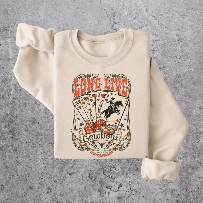 Long Live Cowboy Vintage Graphic Sweatshirt, Rodeo Sweatshirt, Rodeo Lovers, Funny Cowboy Sweatshirt, Cowboy Rodeo