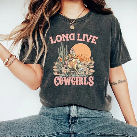 Long Live Cowgirls Tshirt, Retro Western Shirts, Rodeo Fashion Tee Cotton Fabric Love