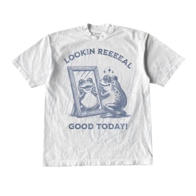 Looking Real Good Today Vintage Style Frog T-Shirt, Retro Funny 90s Unisex Adult Frog Shirt, Funny Toad Graphic Shirts, Silly Frog Lover Tee Top Menswear