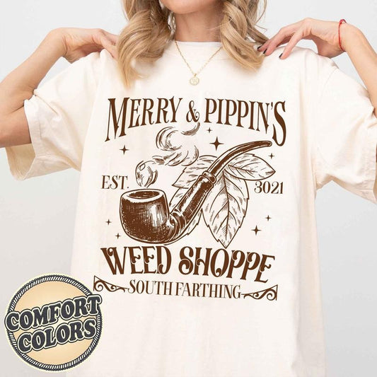 Lord Of The Rings Premium Shirt Comfort Colors, Lotr Fantasy Merch, Merry & Pippin Weed Shoppe T-shirt, Lotr Jrr Tolkien Book Lover Gift,