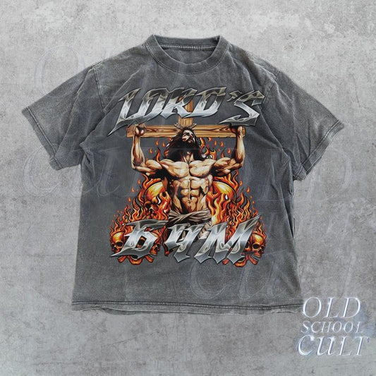 Lords Gym Flames Vintage 90s Graphic Shirt, Jesus Cross Pump Cover Skull Shirt, Gothic Gym Shirt, Christian Gifts, Retro Y2k Gym Wear
