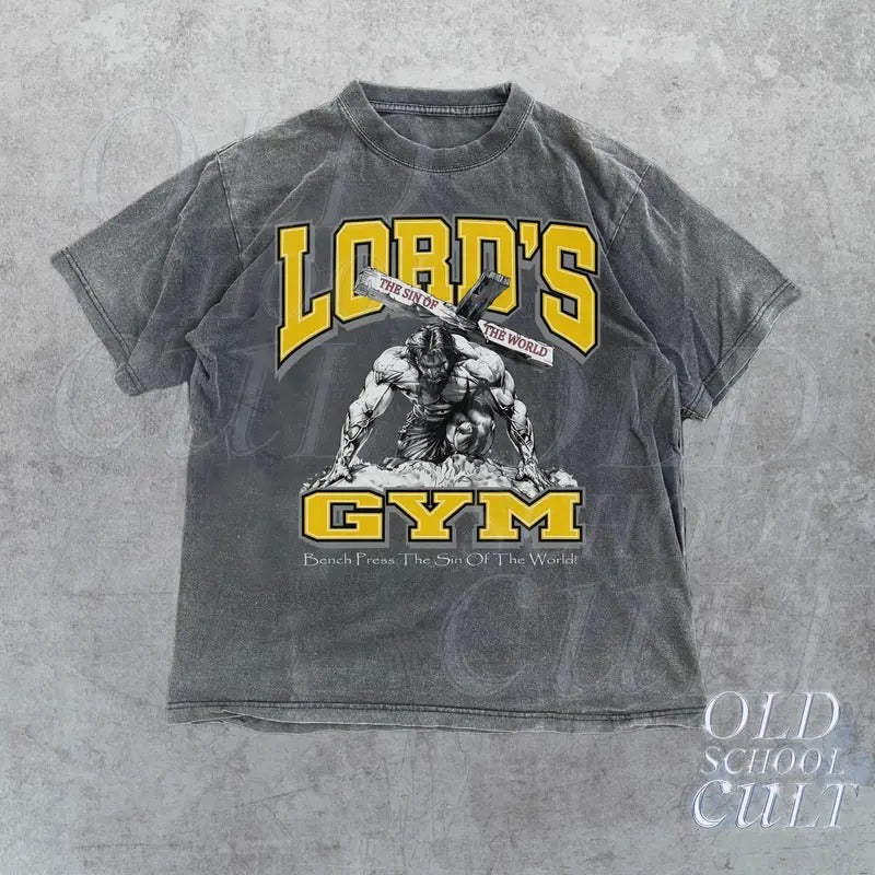 Lords Gym Vintage 90s Graphic Shirt, Jesus Pump Cover Shirt, Bench Press The Sin Of The World, Christian Gifts Shirt, Retro Gym Wear