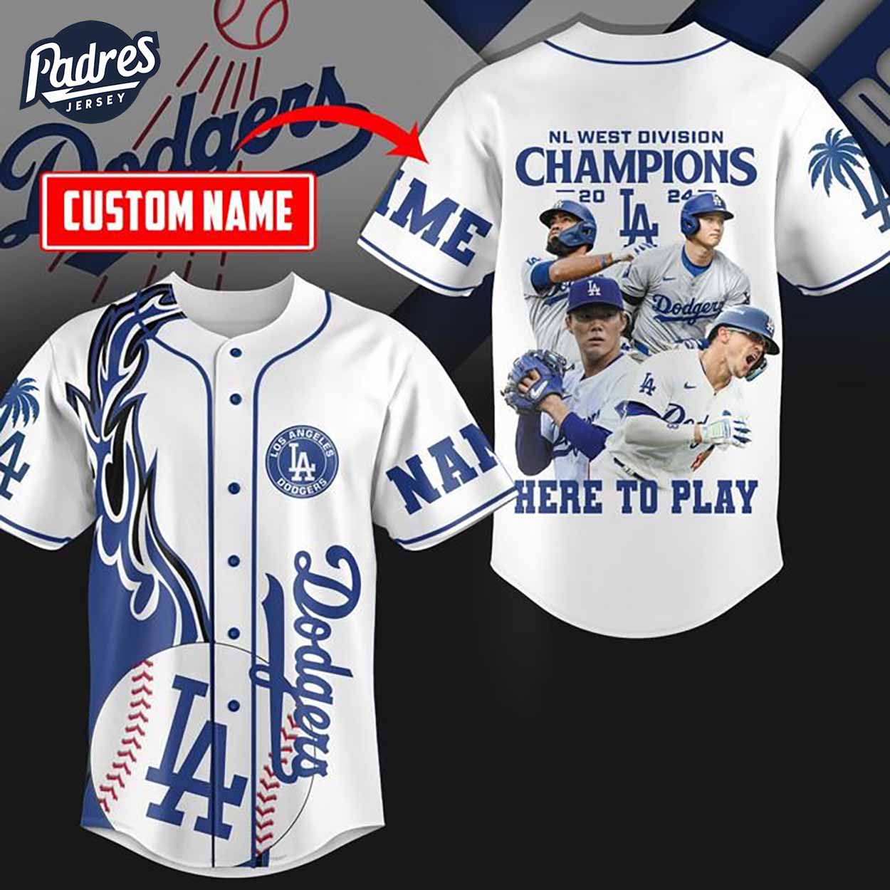 Los Angeles Dodgers NL West Champions Custom Baseball Jersey - Padres Jersey Oasis: Elevate Your Baseball Style Game