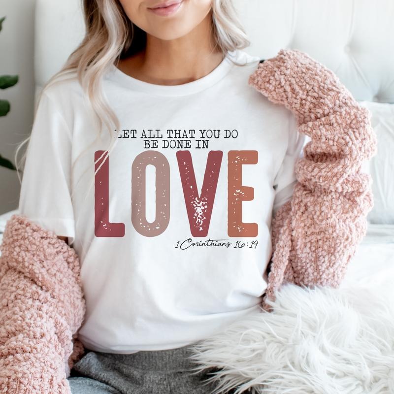 Love Bible Verse T-Shirt Corinthians Verse Tshirt Bible Verse Tee Christian Bible Shirt Soft Print T-Shirt