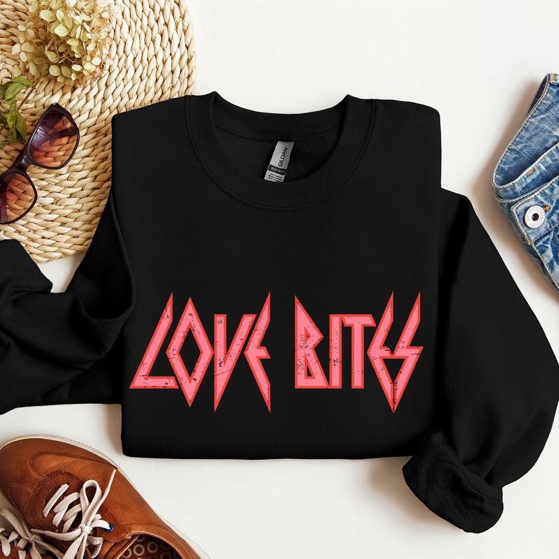 Love Bites, Def, Retro, 80s, Rock Music, Sweatshirt, Valentine's Day, Crew Neck, Women's, Crewneck, Valentine's Day, Love, Heart, Cupid