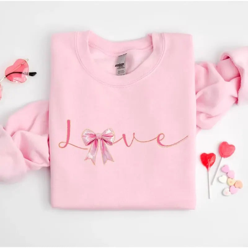 Love Bow Sweatshirt, Valentine Coquette Love Shirt, Valentines Day Shirt, Gift For Girlfriend, Love Bow Cute Sweatshirt, Girly Valentine's Day Shirt