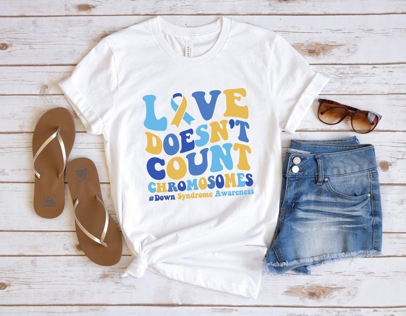 Love Doesn't Count Chromosomes Shirt Down Syndrome Awareness Long Sleeve 3 21 Syndrome Shirt Blue Yellow Ribbon Down Warrior Sweatshirt  sweater
