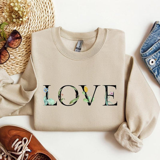 Love Flowers, Sweatshirt, Valentine's Day, Crew Neck, Women's, Crewneck, Valentine's Day, Love, Heart, Cupid