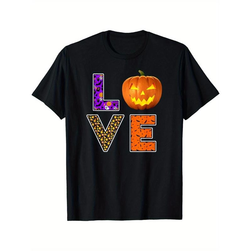 Love Halloween pattern T-shirt, trend printing DIY, multi-functional fashion T-shirt, delicate knitting skills, environmentally friendly pure cotton fabrics, is a must-have trend clothing for Halloween, Christmas and New Year celebrations. Made in USA