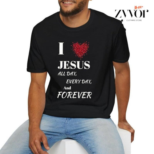 Love Jesus All Day, Everyday, and Forever Valentine Day Tee Pure Cotton Casual Style Crew Neck Short Sleeve T-Shirt Tops Trendy for Women for Men