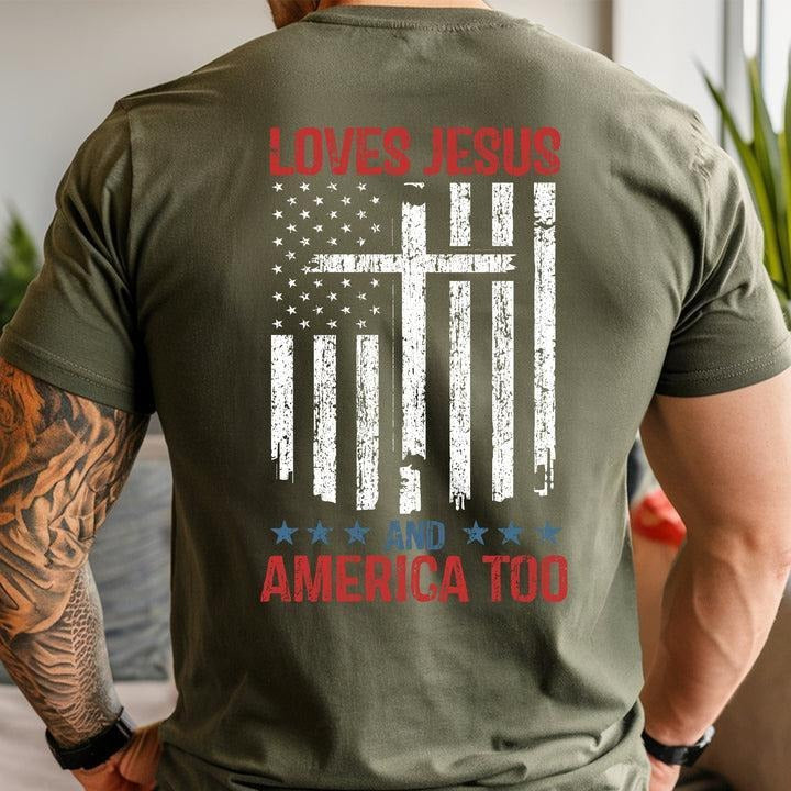 Love Jesus And America Too 4th of July Shirt, Retro 4th July Shirt, Independence Day Shirt, USA  America Tee, Gift for Men for Woman Menswear Graphic