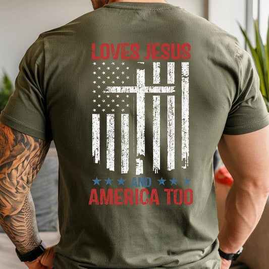Love Jesus And America Too 4th of July Shirt, Retro 4th July Shirt, Independence Day Shirt, USA  America Tee, Gift for Men for Woman Menswear Graphic