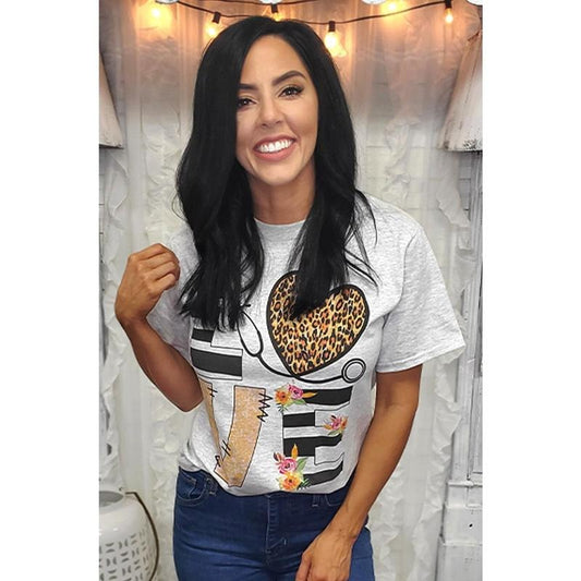 Love Leopard Heart Nurse T-Shirt