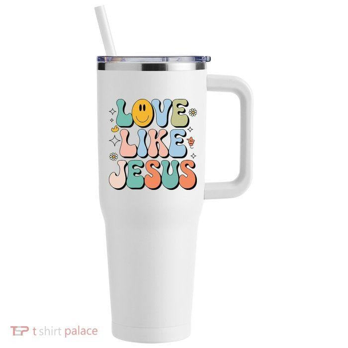 Love Like Jesus Christian Cute Happy Face God Christ Catholic 40oz Vacuum Insulated Stainless Steel Water Bottle Travel Tumbler