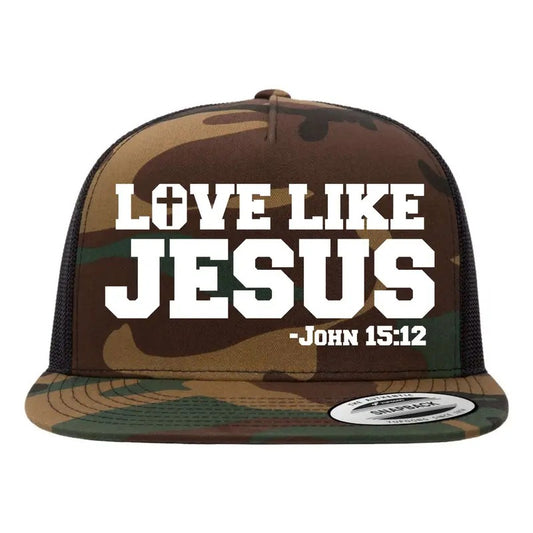 Love Like Jesus John 15 12 Bible Verse Love One Another Christian Catholic Flat Bill Trucker Hat Christian Catholic Unconditional Love Message