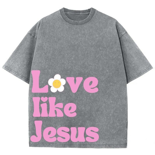Love Like Jesus Unisex Washed T-Shirt, Christian t shirts, Christian Jesus  t shirts, Vintage 90s Graphic Tee Gift Cotton Top, Mineral color