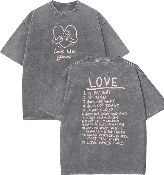 Love Like Jesus Unisex Washed T-Shirt, Christian t shirts, Vintage 90s Graphic Tee, Gift Top Womenswear Cotton Mineral Color
