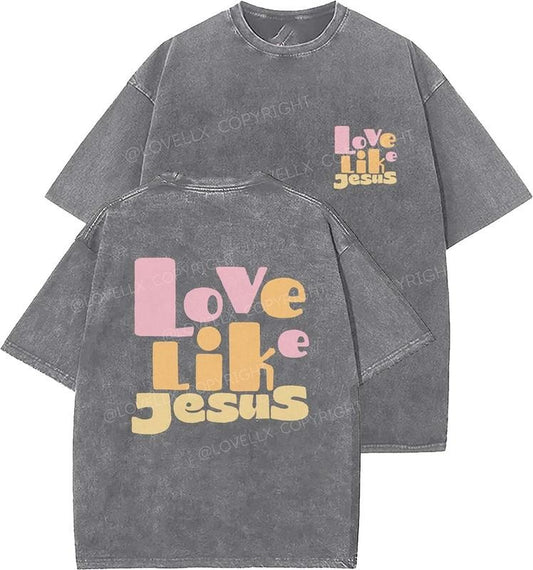 Love Like Jesus Unisex Washed T-Shirt, Christian t shirts, Vintage 90s Graphic Tee, Gift Top Womenswear Cotton Mineral Colorstyle{n002}2