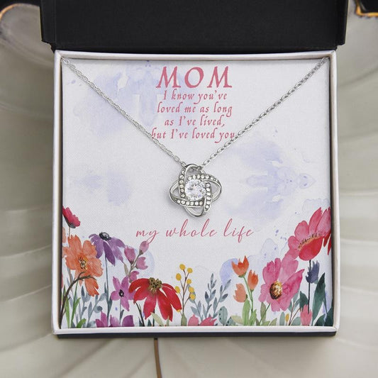Love Mom With My Whole Life Knot Necklace, Mother Jewelry Gift For Mother's Day, Necklace With Message Card, Gift For Mommy Mother, Small Jewelry Box, Necklace With Gift Box, Gifts For Birthday