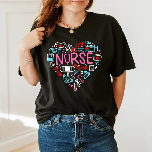 Love Nurse T-shirt, Cute Nurse Shirt, Nurse Appreciation Gift, Nurse Gift Idea, Nurses Week Gift, Nursing School Tee