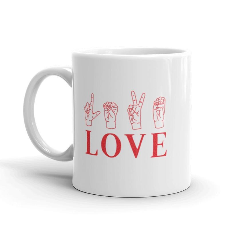 Love Sign Language Coffee Mug Cute Valentine's Day Ceramic Cup-11oz Funny Coffee Mugs Ceramic Printed Drinkware Cup