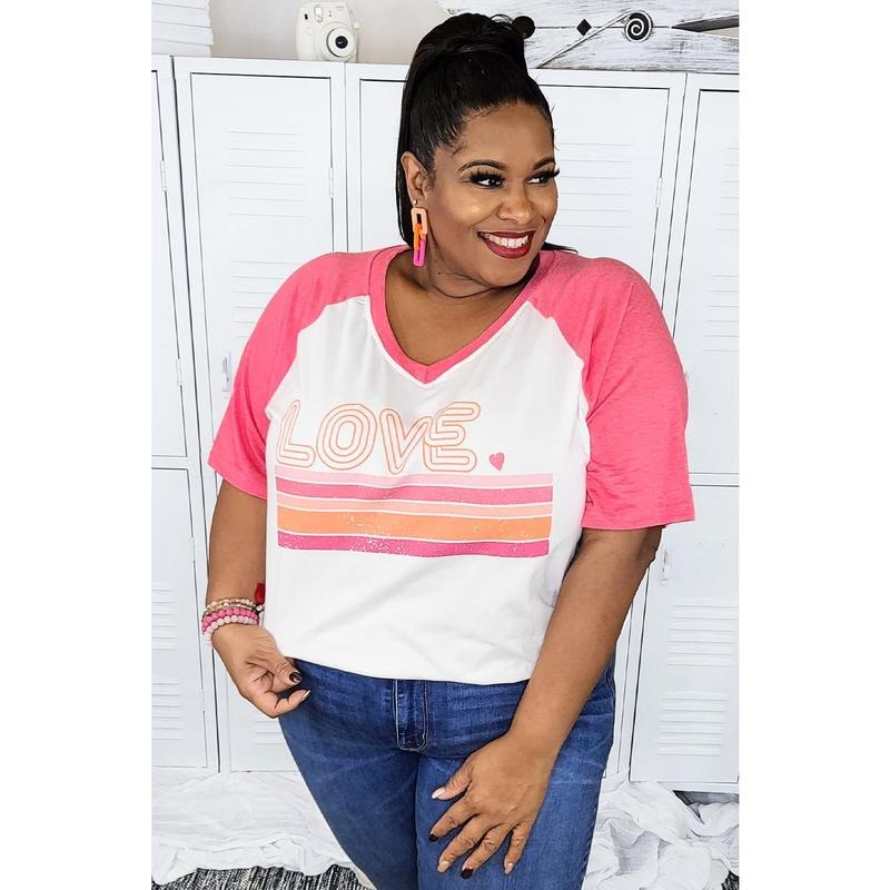 Love Stripes V-Neck T-Shirt Sleeve Top