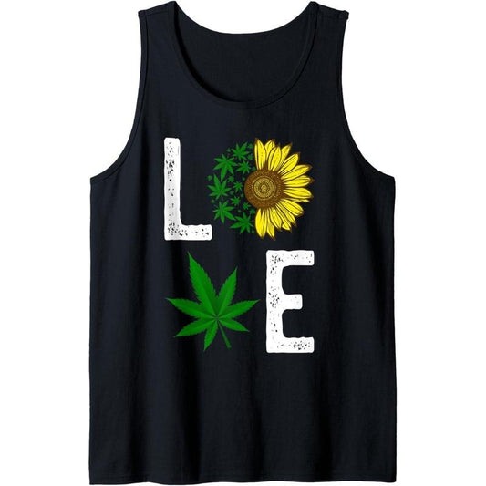 Love Sunflower Marijuana Weed Leaf Cannabis 420 Pot Smoker Tank Top