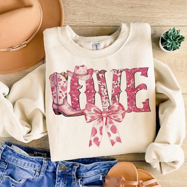Love Valentine's Western Sweatshirt Retro Valentine , Love , Coquette aesthetic valentines