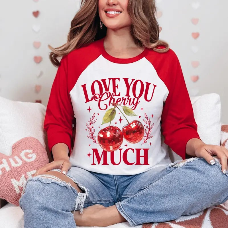 Love You Cherry Much Valentine's Day Shirt, Coquette Hearts and Cherries Shirt, Cute Graphic Women's Unisex Shirt