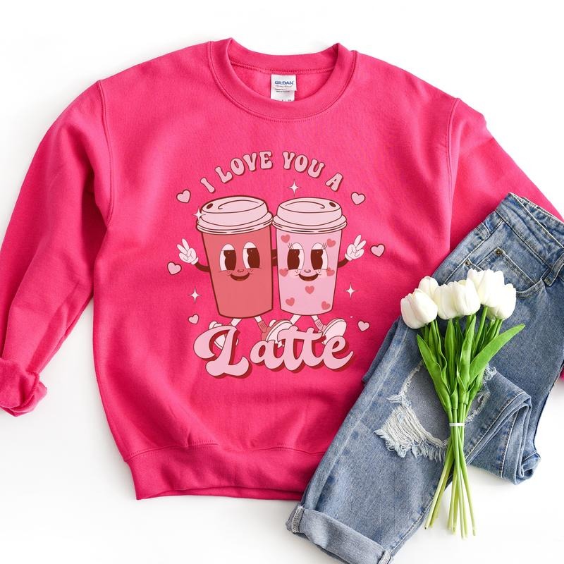 Love You Latte Sweatshirt Valentines Latte Pullover Coffee Valentines Sweatshirt Retro Valentines Pullover Smiley Face Coffee Sweatshirt Coffee Lovers Sweatshirt Sweet Pink Sweatshirt Womens Valentines Pullover Casual Comfort