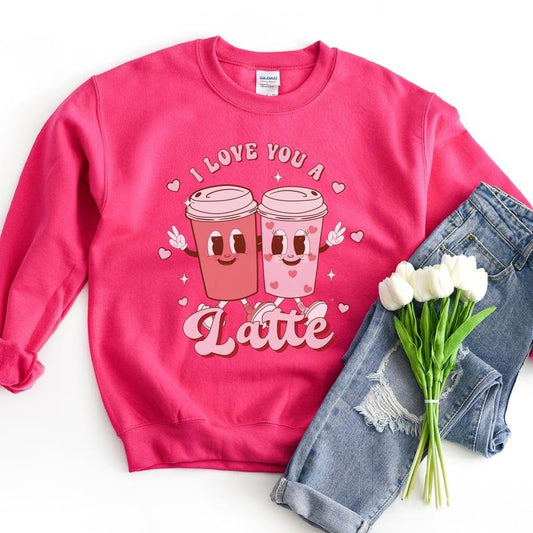 Love You Latte Sweatshirt Valentines Latte Pullover Coffee Valentines Sweatshirt Retro Valentines Pullover Smiley Face Coffee Sweatshirt Coffee Lovers Sweatshirt Sweet Pink Sweatshirt Womens Valentines Pullover Casual Comfort