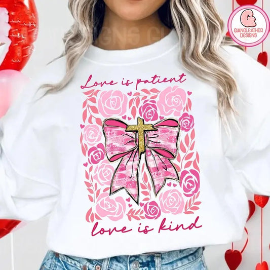 Love is patient Sweatshirt, bible verse valentine Sweatshirt, love is kind Sweatshirt, pink brushstroke coquette Sweatshirt, pink valentine Sweatshirt, boho rose valentine Sweatshirt