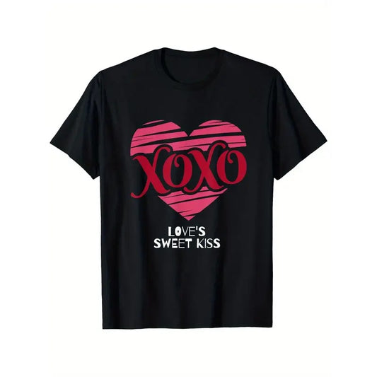 Love's Sweet Kiss Vintage Heart Design Men's T-Shirt - 100% Cotton, Casual Fit, Round Neck - Perfect for Valentine's Day & Casual Attiremade in usa