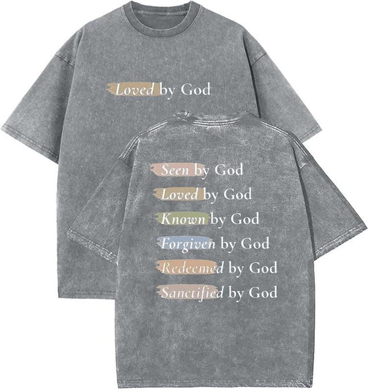 Loved By God Unisex Washed T-Shirt, Christian t shirts, Vintage 90s Graphic Tee, Gift Top Womenswear Cotton