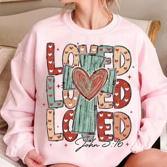 Loved John 3:16 Sweatshirt, Hoodie, T-Shirt, Retro Valentine Shirt, Coquette Valentine Jesus Shirt, Heart Shirt, Christian Cross Shirt, Bible verse Shirt