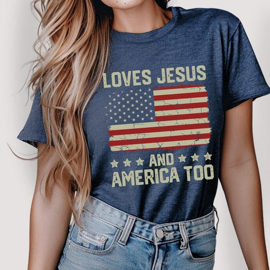 Loves Jesus and America Too t shirt Spiritual women tee Religions print tshirt Gifts for religious friends Love like Jesus I love Jesus Hoodie, T-shirt and sweater