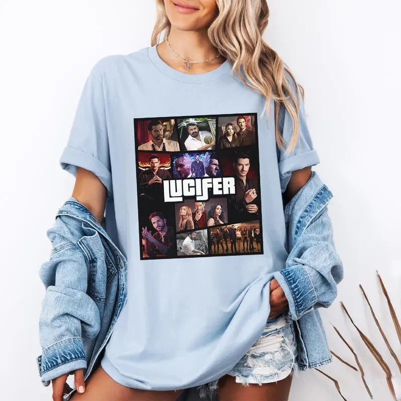 Lucifer Movie GTA Shirt, Lucifer Morningstar Devil Face T-Shirt Perfect Satanic Gift For Fans Shirt, Lord Of Hell Movies Tshirt