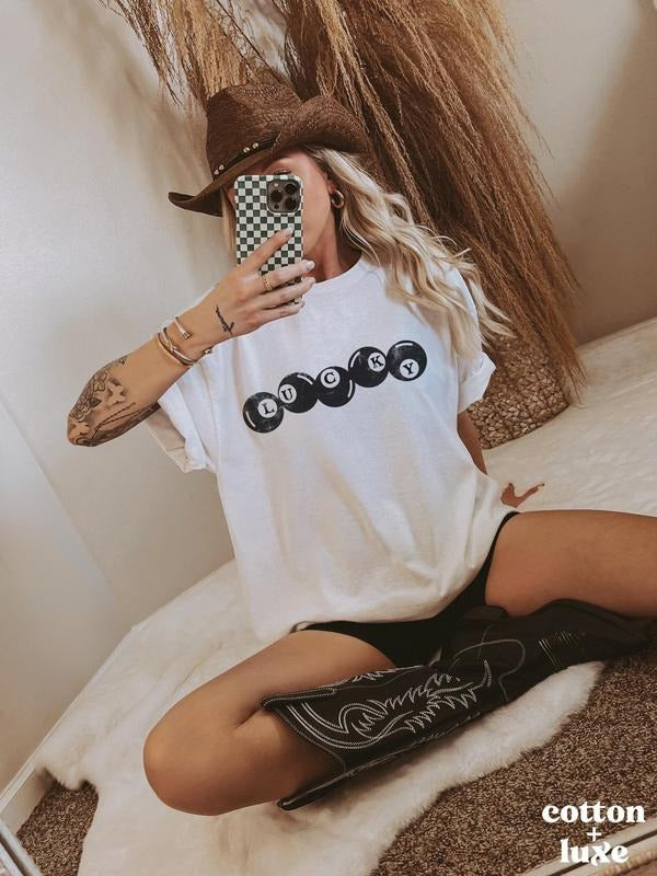 Lucky 8 Balls Tee | Retro Graphic Tee | Trendy Aesthetic Vintage Inspired Graphic Tee | Lucky Girl Shirt