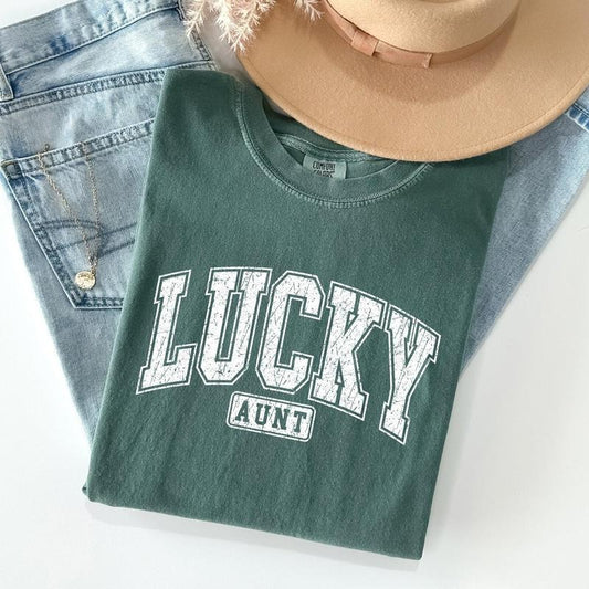 Lucky Aunt, Retro, Vintage, St Patrick's Day Comfort Colors Tshirt, Women's Crew Neck, Crewneck