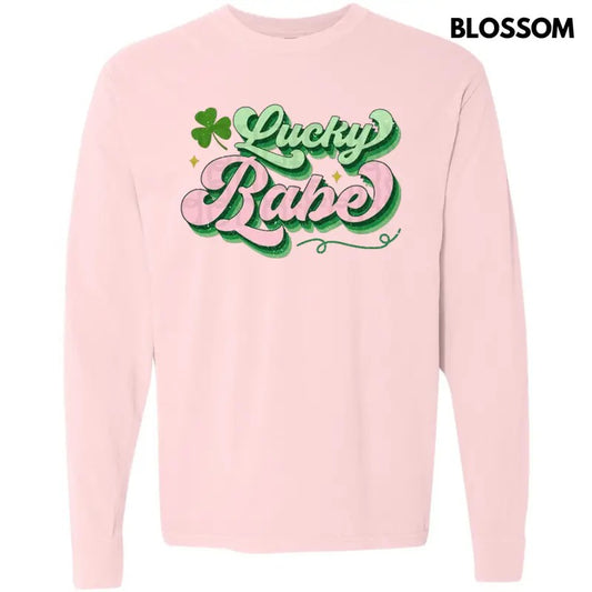 Lucky Babe Shamrock Long Sleeve Comfort Colors T-Shirt