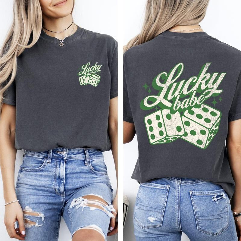 Lucky Babe, Dice, Las Vegas, St Patrick's Day, Shamrock, Clover, Lucky, Leprechaun Tshirt, Women's Comfort Colors Tee