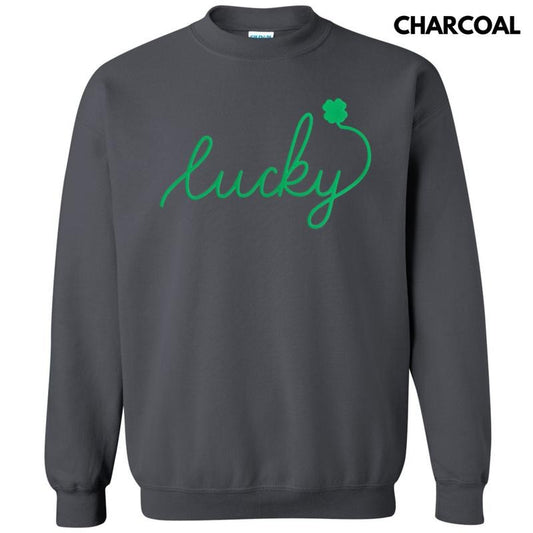 Lucky Cursive Green Puff Sweatshirt
