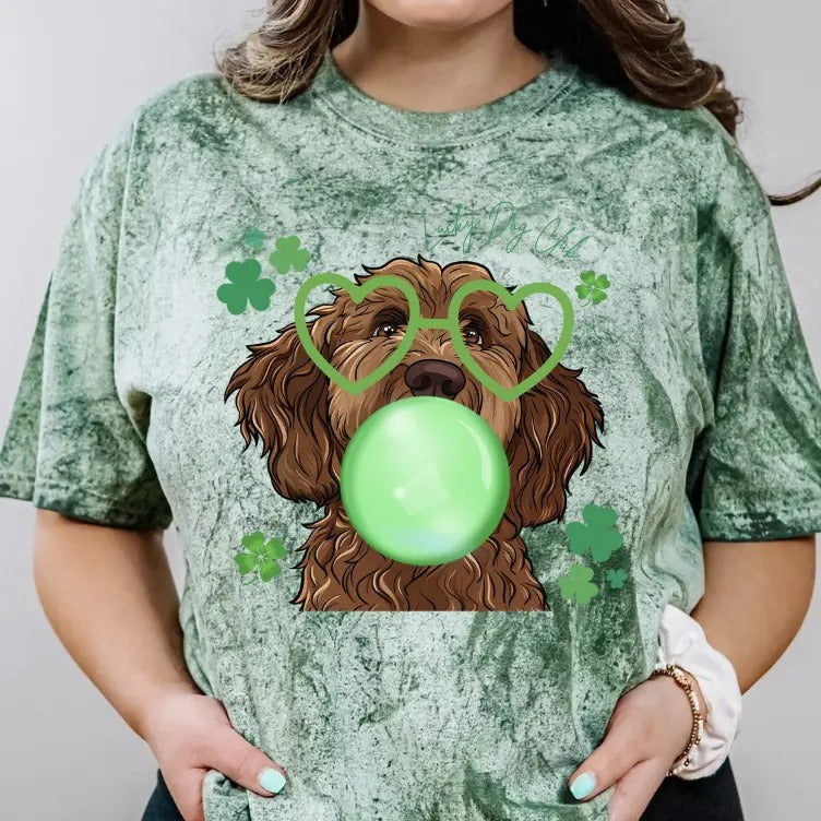 Lucky Dog CHOCOLATE LABRADOODLE Shirt ~ Unisex Apparel Relaxed Fit Printed In The USA Clothing Womenswear Casual Comfort Cotton Top Athletic Boho Chic
